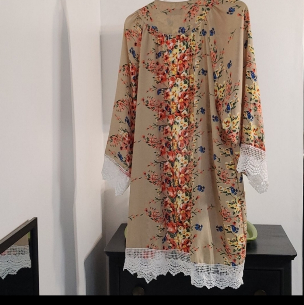 Kimono Open Cardigan Cover Up Floral Tatting - Picture 6 of 11